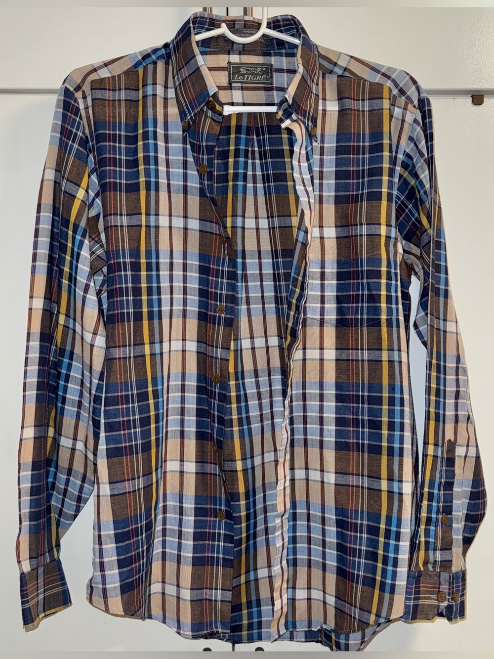 Vintage 80’s Le Tigre Men’s Button-Down Multi-Color Rainbow Plaid